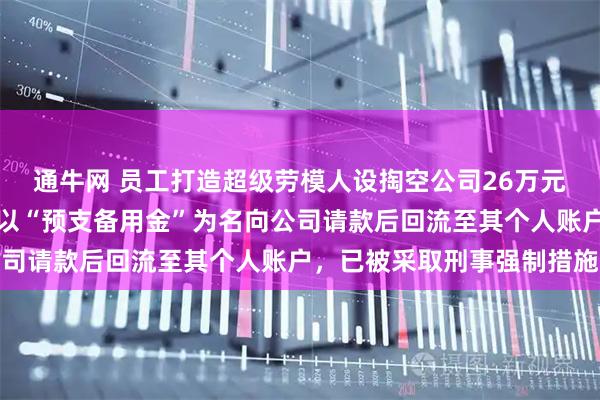 通牛网 员工打造超级劳模人设掏空公司26万元，每天最早到最晚走，以“预支备用金”为名向公司请款后回流至其个人账户，已被采取刑事强制措施