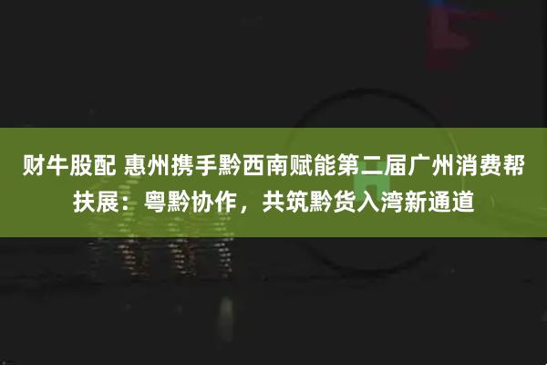 财牛股配 惠州携手黔西南赋能第二届广州消费帮扶展：粤黔协作，共筑黔货入湾新通道